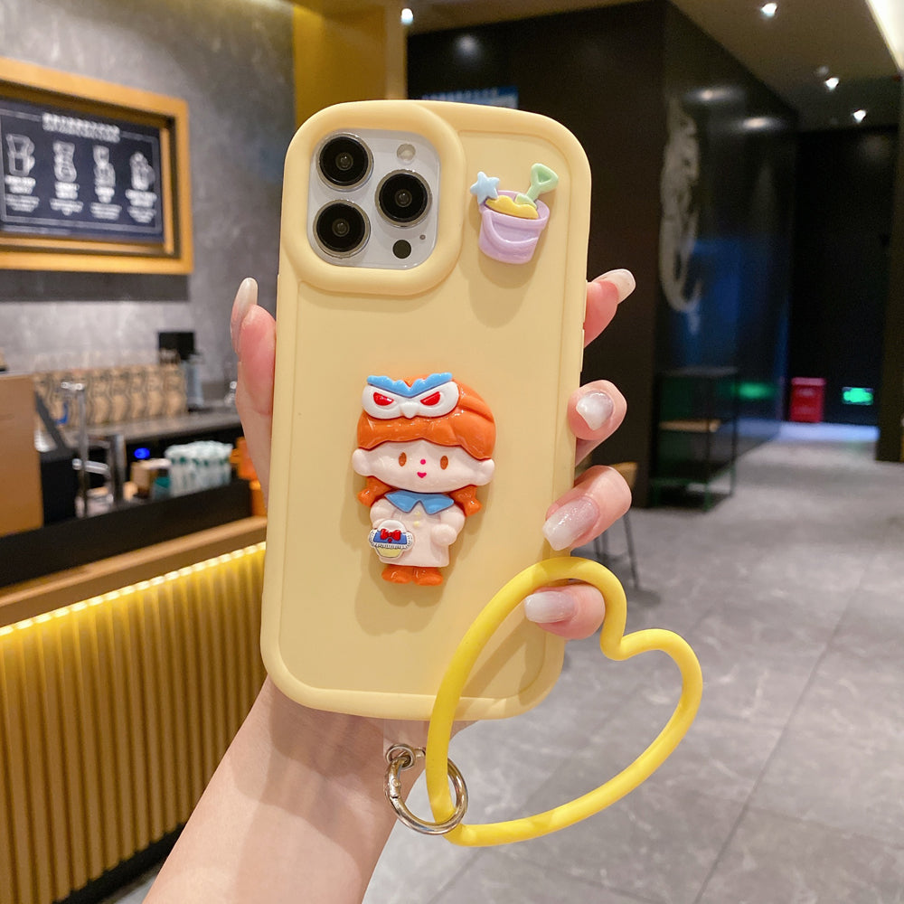 Cute Girl Cartoon 3D Princess Colored TPU (Soft) Phone Case with Heart Shape Bracelet - iPhone 13 Pro Max