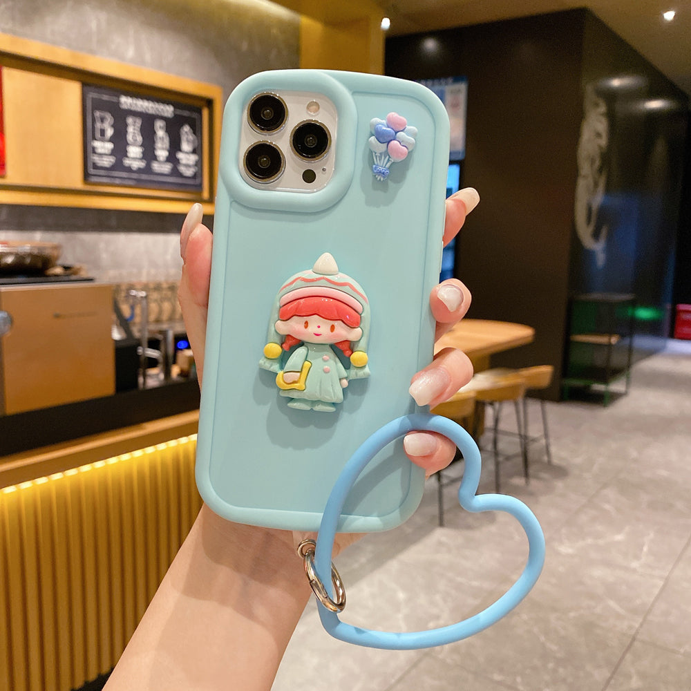 Cute Girl Cartoon 3D Princess Colored TPU (Soft) Phone Case with Heart Shape Bracelet - iPhone 13