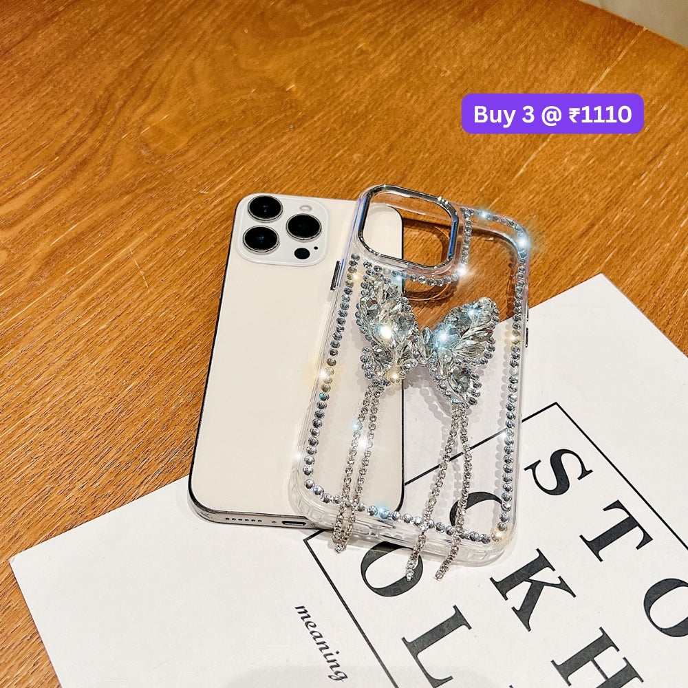 Rhinestone Butterfly Stone Transparent TPU (Soft) Phone Case | Mobile Cover - iPhone 14 Plus