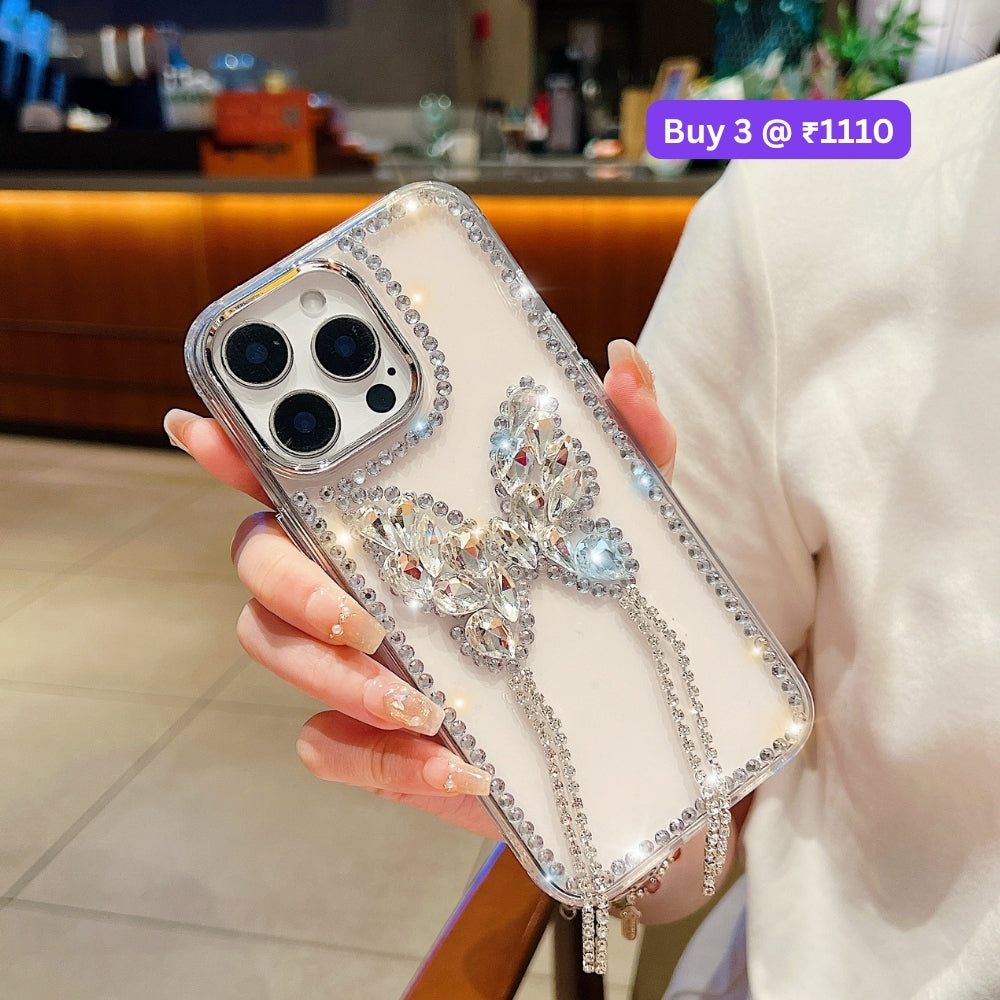 Rhinestone Butterfly Stone Transparent TPU (Soft) Phone Case | Mobile Cover - iPhone 16 Plus