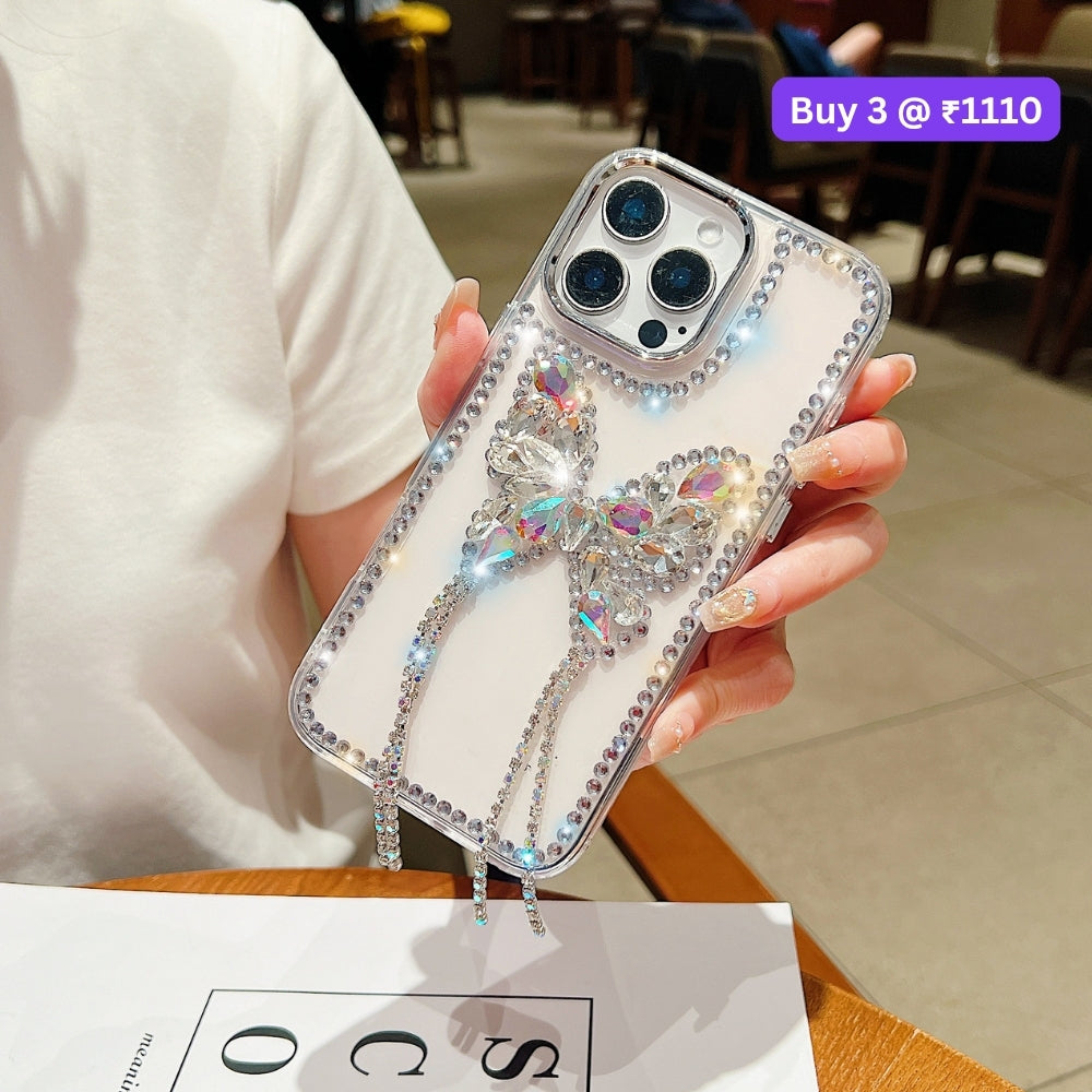 Rhinestone Butterfly Stone Transparent TPU (Soft) Phone Case | Mobile Cover - iPhone 16 Plus