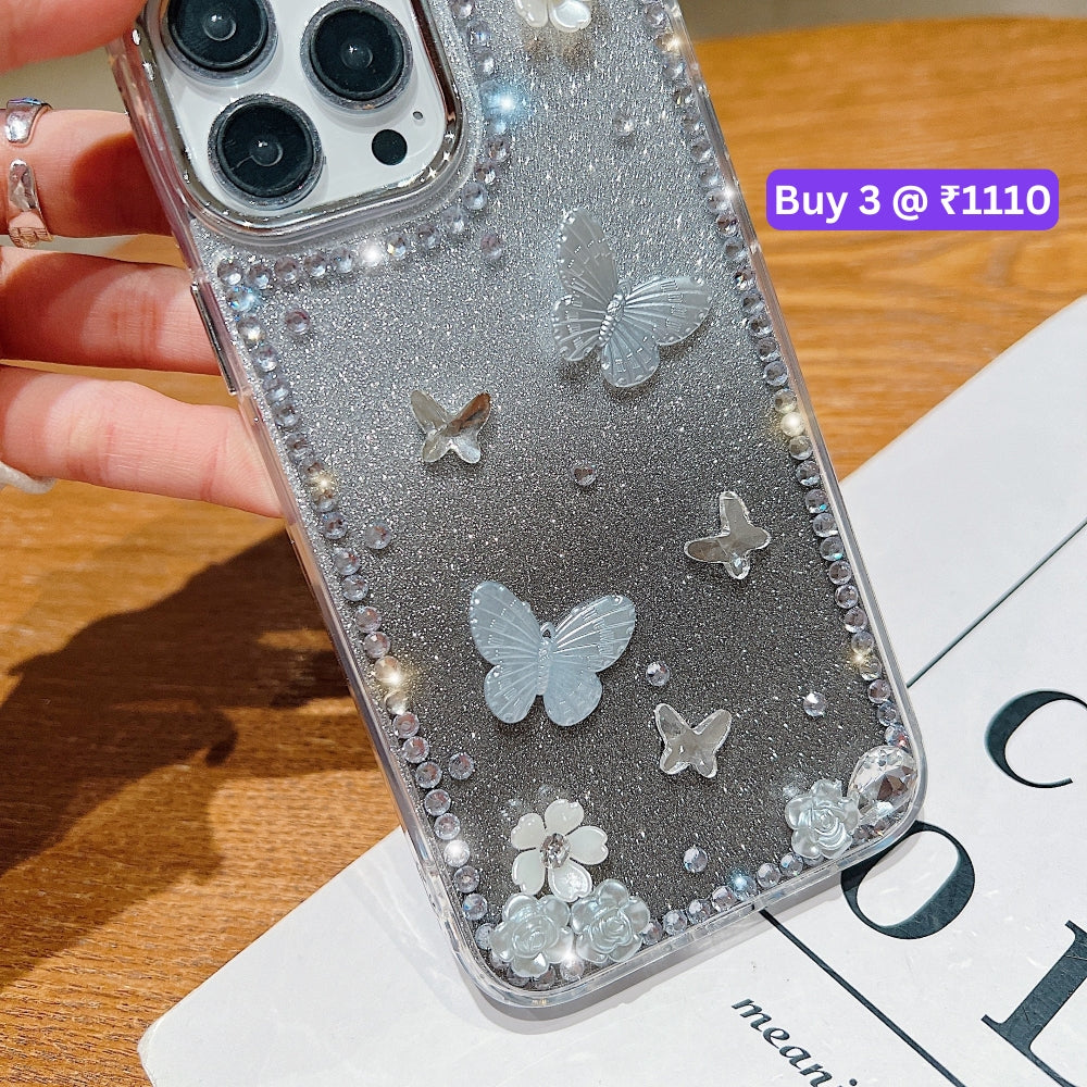 Rose and Butterfly Glittery TPU (Soft) Phone Case - iPhone 15