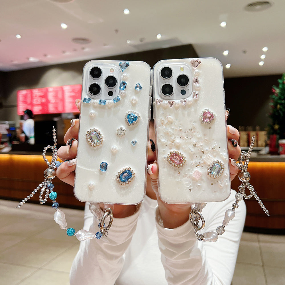 White Rubber Gel Coating Colorful Stone Phone Case - Samsung S22 Ultra