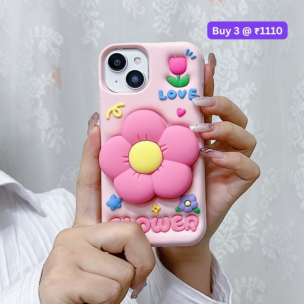 Spring Flower Stand Silicone Soft Phone Case | Mobile Cover - iPhone 15