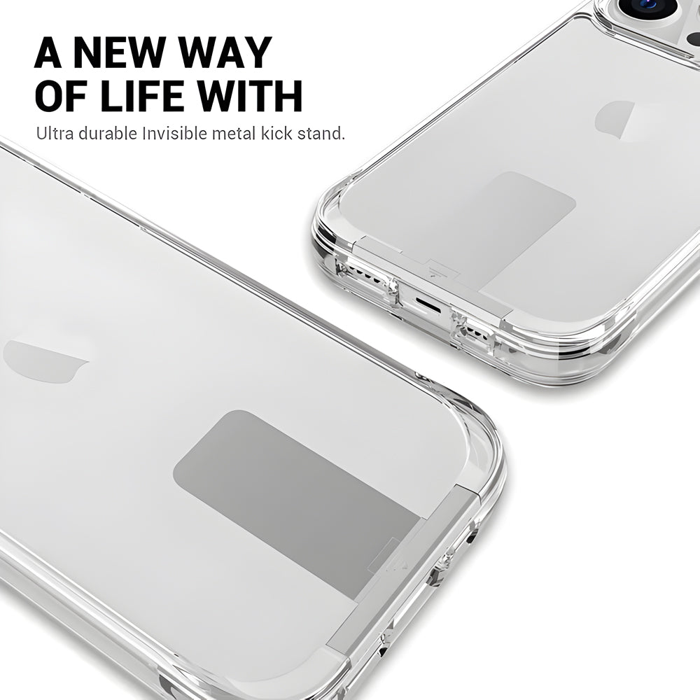 Crystal Clear Transperent Anti-Scratch Metal Kickstand Case - iPhone 15 Pro