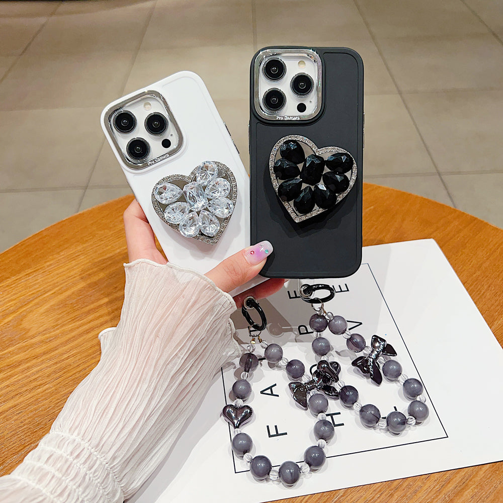 Stone Heart Shape Stand Silicone Soft Phone Cover with Bracelet - iPhone 11