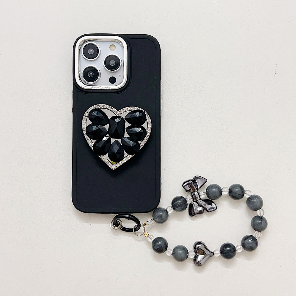 Stone Heart Shape Stand Silicone Soft Phone Cover with Bracelet - Samsung A14 (5G)