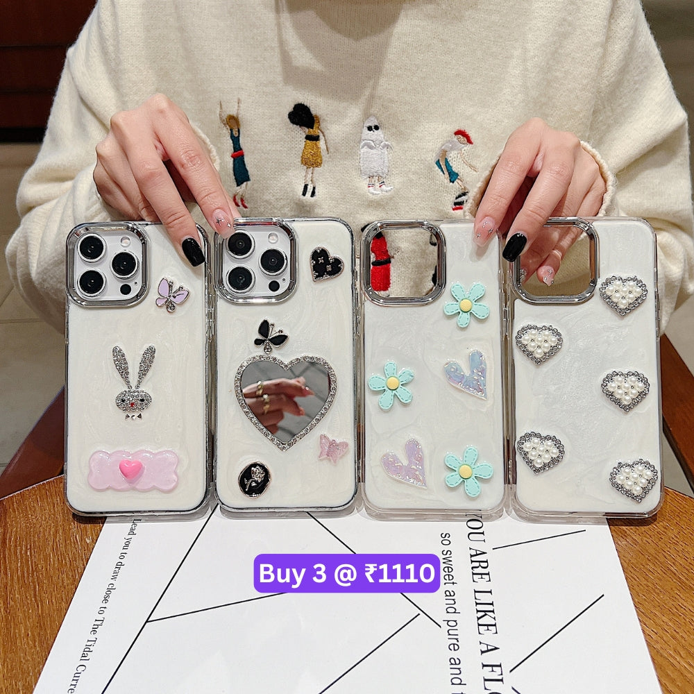 Tiny Bear | Flower | Heart | Mirror Shockproof TPU (Soft) Phone Case - iPhone 14