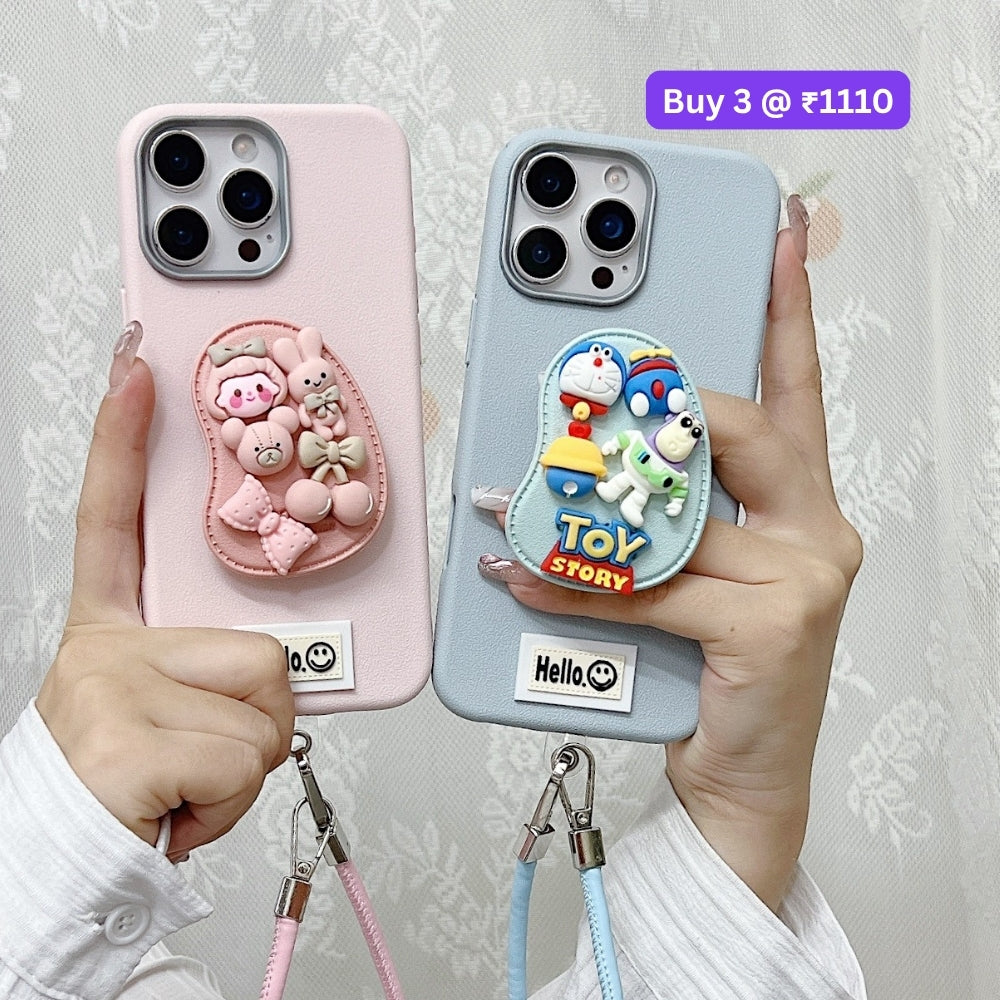 Toy Story Holder PU Leather Phone Case | Mobile Cover with Bracelet - iPhone 15