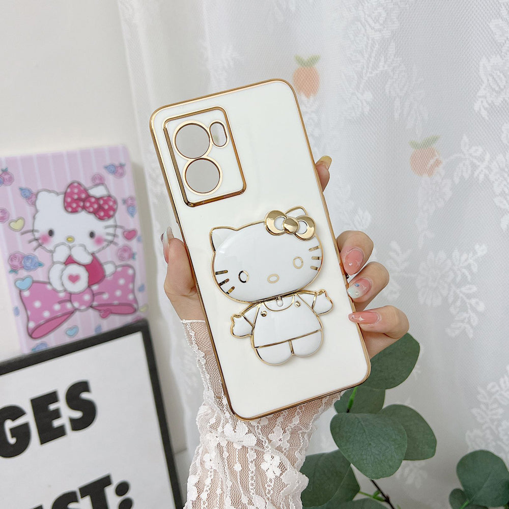 Rotated Kitty Mirror Stand Luxury Electroplated Cover – Oppo Reno 7 (4G)