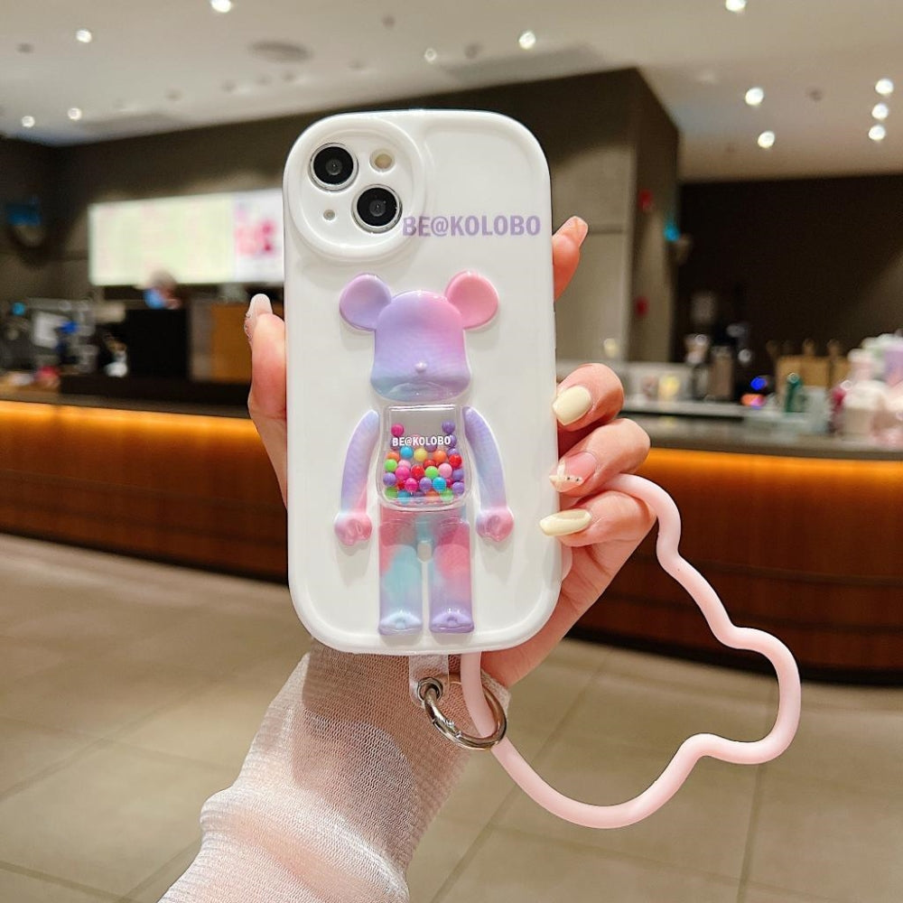 3D Machine Bear Soft Phone Case With Random Color Bracelet - iPhone 11