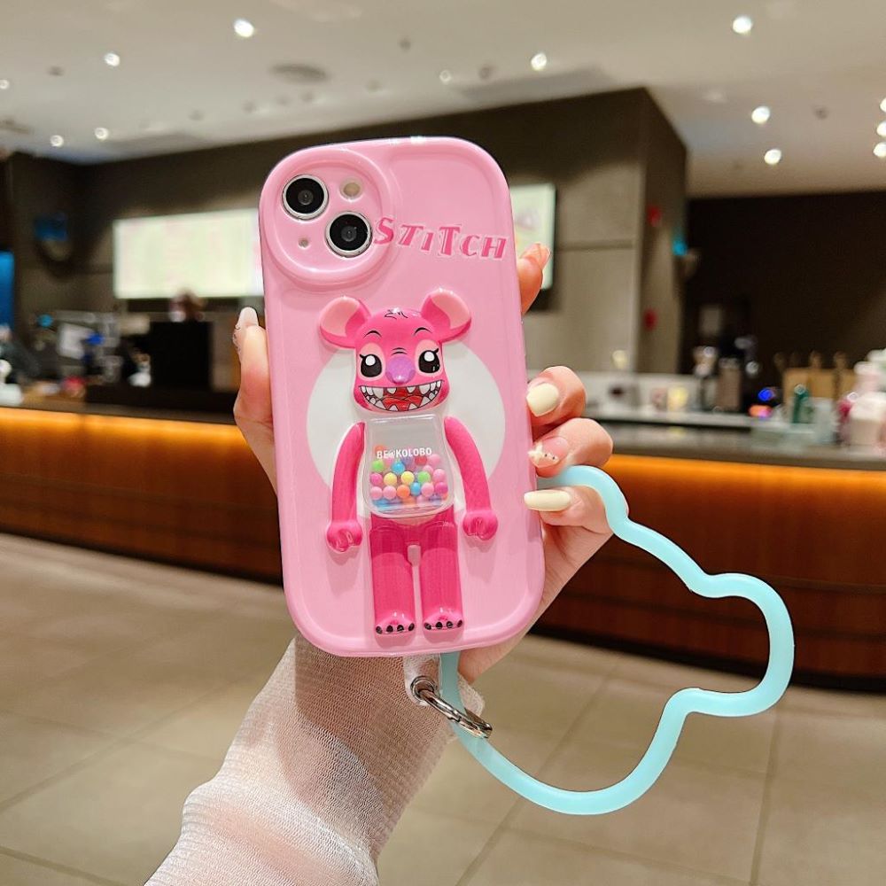 3D Machine Bear Soft Phone Case With Random Color Bracelet - iPhone 15 Pro Max