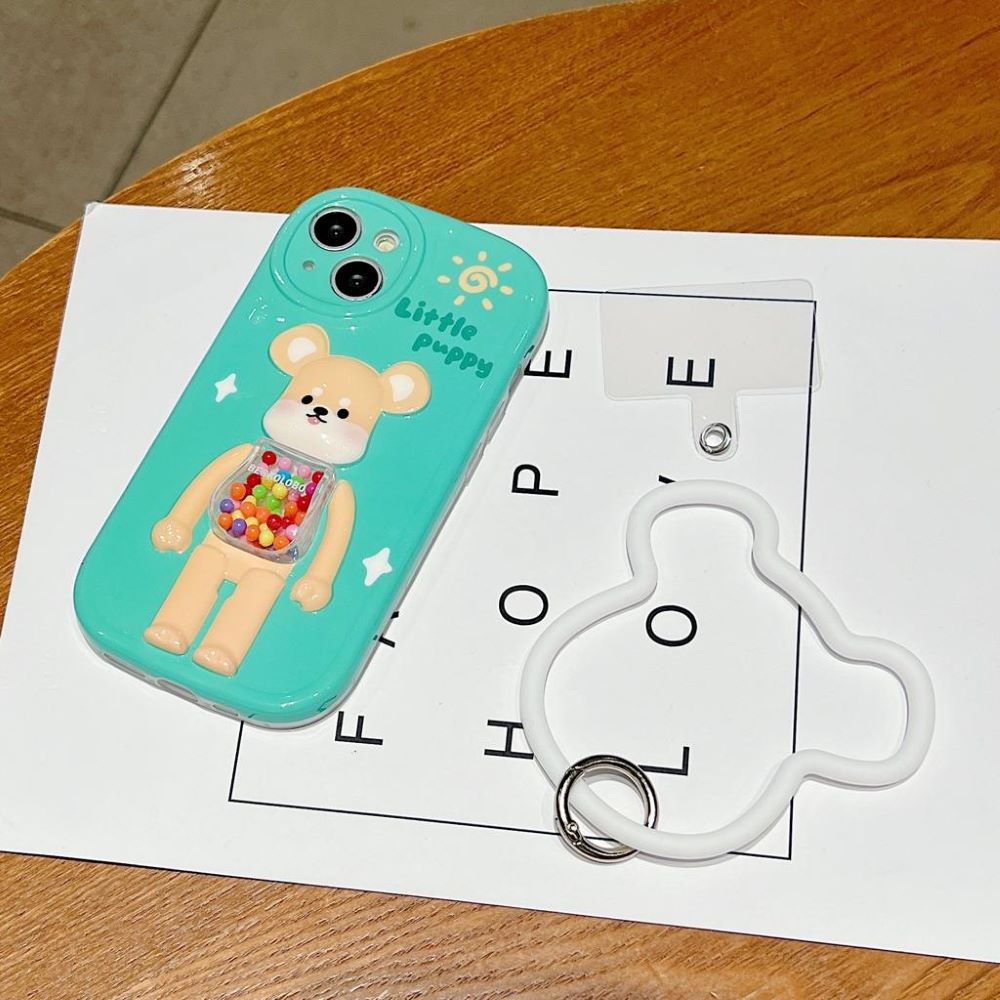 3D Machine Bear Soft Phone Case With Random Color Bracelet - iPhone 15 Pro Max