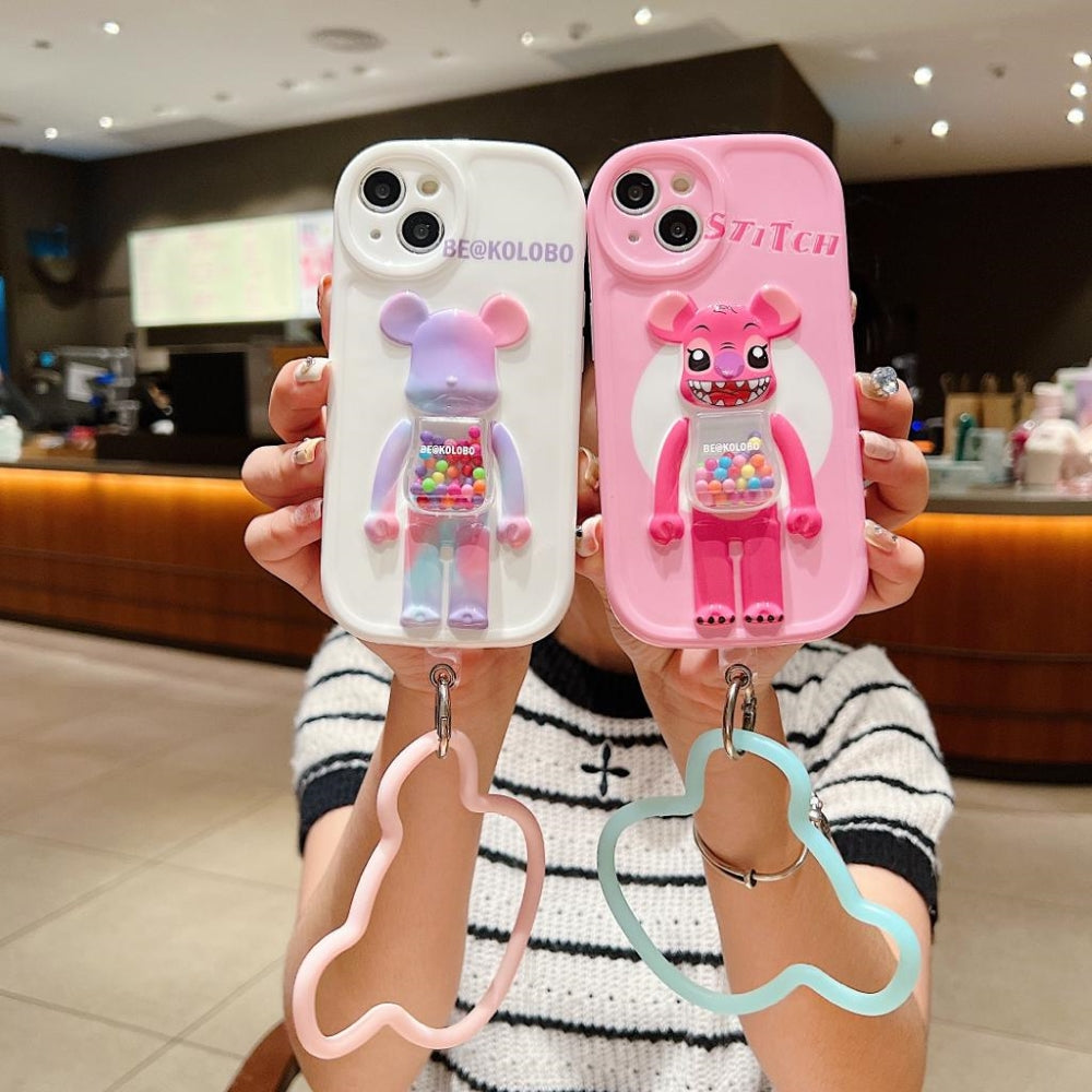 3D Machine Bear Soft Phone Case With Random Color Bracelet - iPhone 11