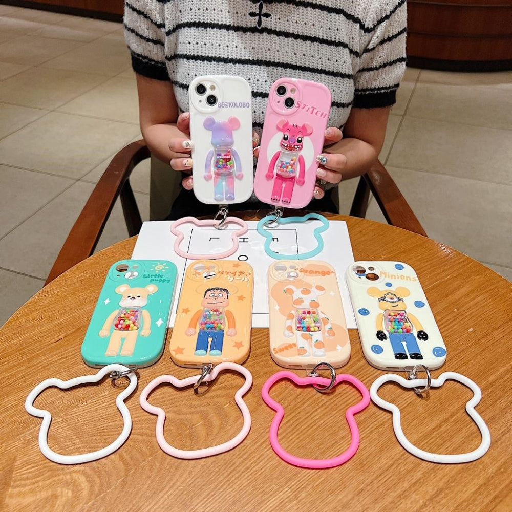 3D Machine Bear Soft Phone Case With Random Color Bracelet - iPhone 14 Pro Max