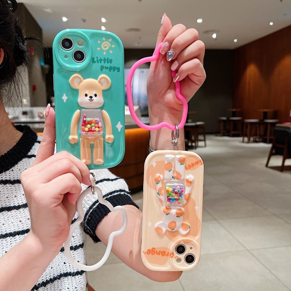 3D Machine Bear Soft Phone Case With Random Color Bracelet - iPhone 11