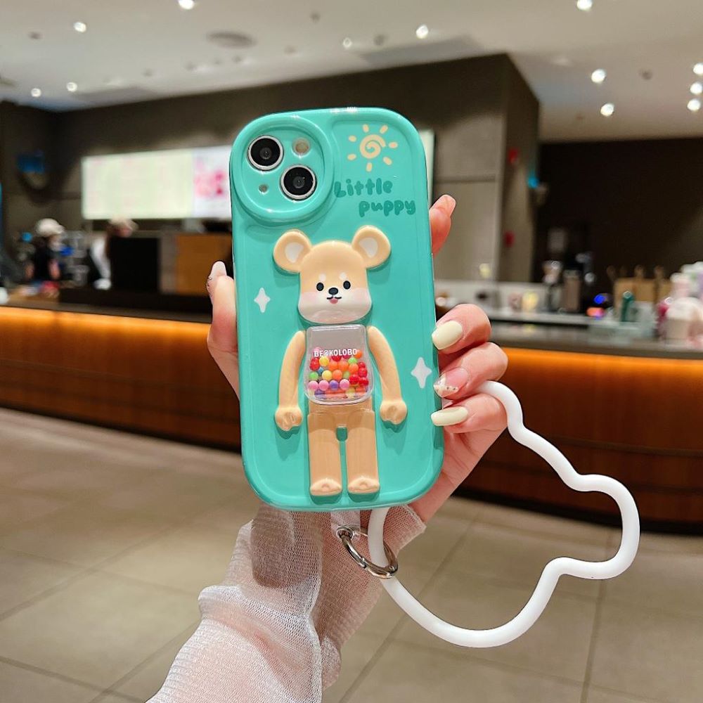 3D Machine Bear Soft Phone Case With Random Color Bracelet - iPhone 15 Pro Max