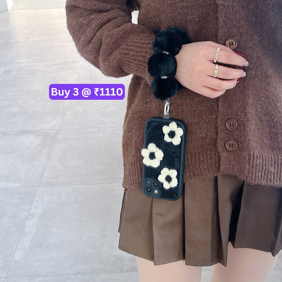 Woolen Flower Furry TPU (Soft) Camera Protection Phone Case with Bracelet - iPhone 16 Pro