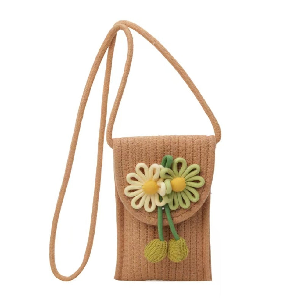 Woven Flower Jute Rope Cross Body | Sling | Universal Magnetic Closer Mobile Pouch Bag