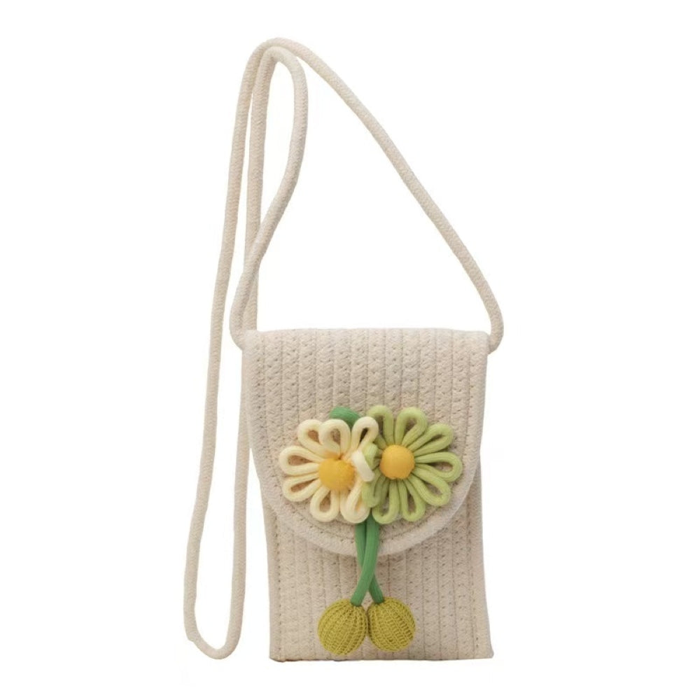 Woven Flower Jute Rope Cross Body | Sling | Universal Magnetic Closer Mobile Pouch Bag