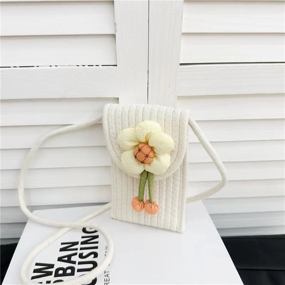 Woven Flower Pattern Rope Cross Body | Sling | Universal Magnetic Closer Mobile Pouch Bag