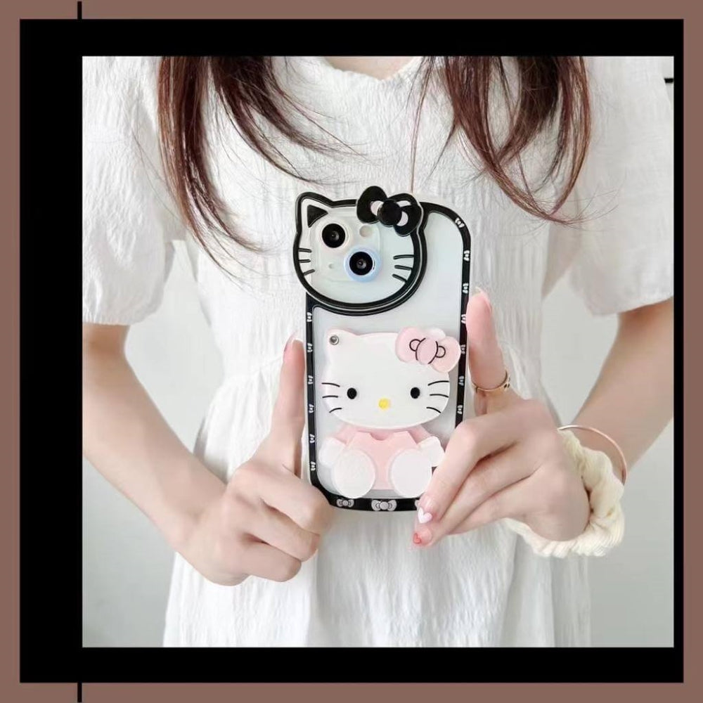 Cute Cat Shockproof Silicone Cover With Mirror- iPhone 12 Pro Max