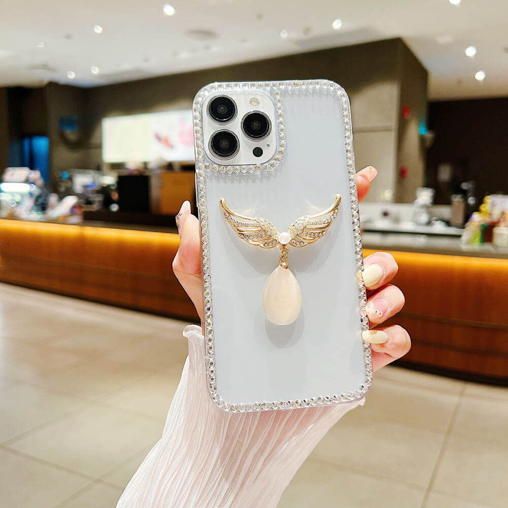 Handmade Angel Wing Diamond Border Transparent TPU(Soft) Case - Samsung S23 Ultra