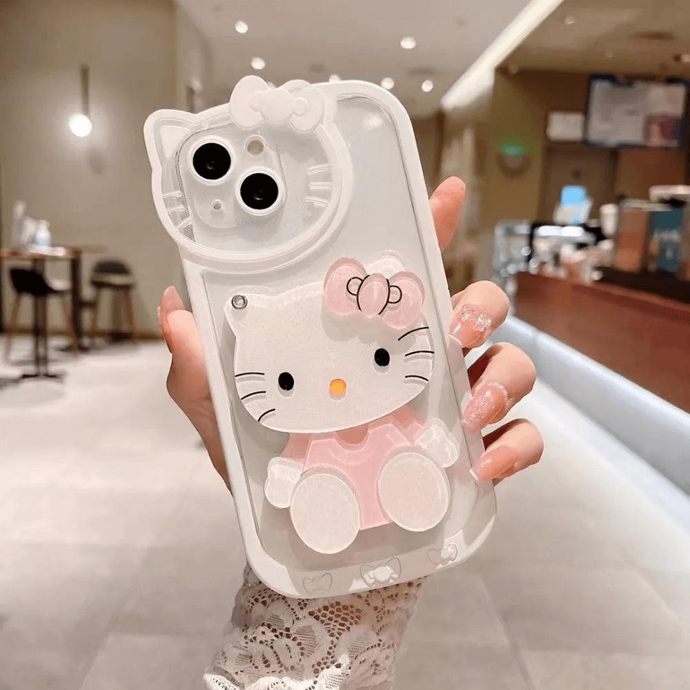 Cute Cat Shockproof Silicone Cover With Mirror- iPhone 12 Pro Max