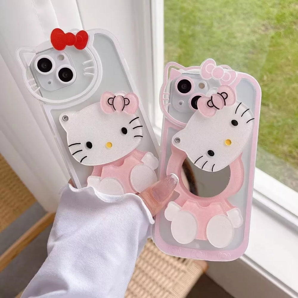 Cute Cat Shockproof Silicone Cover With Mirror- iPhone 12 Pro Max